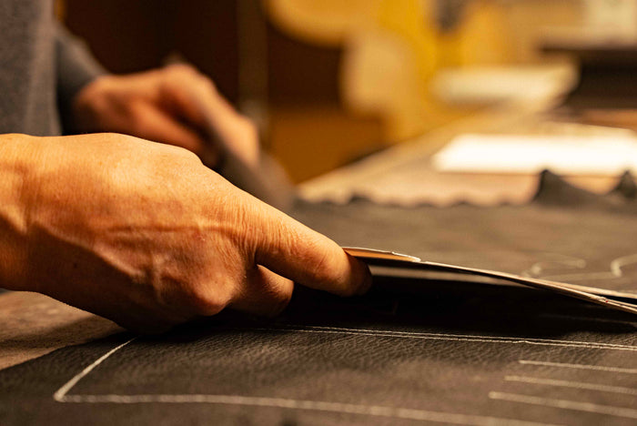 Cutting a glove pattern in Shawn's shop